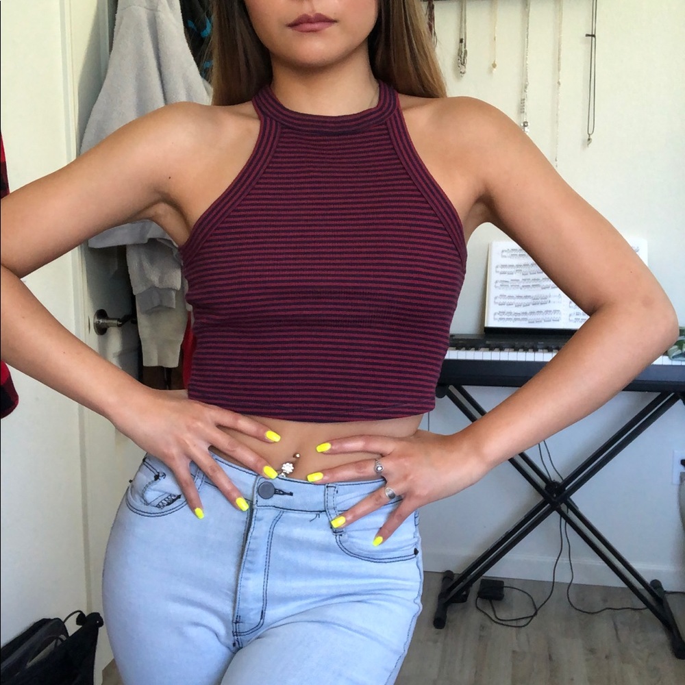 Burgundy mock neck crop top